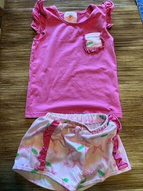 Girls' Pink Ruffle Tank Top & Printed Shorts Set